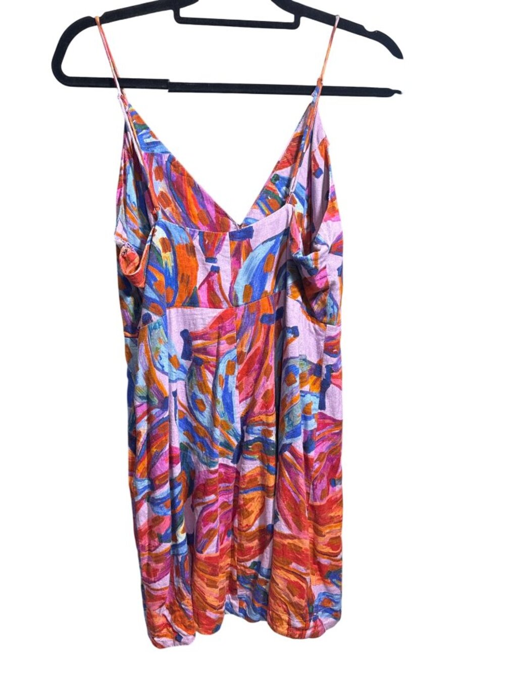 Farm Rio Coloured Bananas Linen-Blend Mini Dress Multicolor L MSRP $165 - Picture 4 of 8